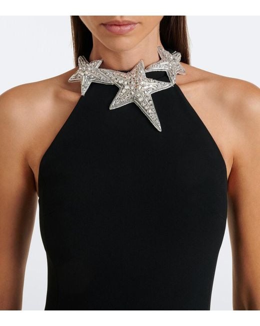 David Koma Black Embellished Halterneck Cady Gown