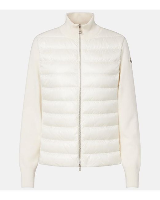 Moncler White Down-Paneled Virgin Wool Cardigan