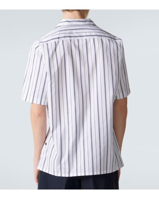 Brioni White Striped Cotton Poplin Bowling Shirt for men