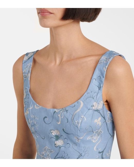 Agua Bendita Blue Pluma Lymanopoda Applique Linen Minidress