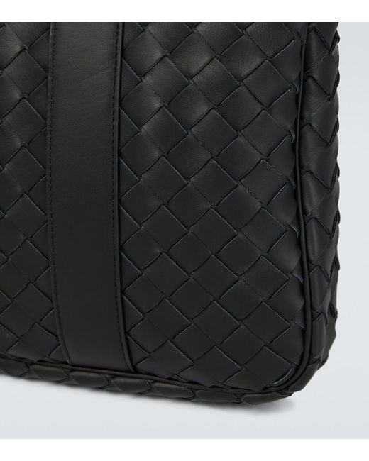 Bottega Veneta Black Intrecciato Leather Briefcase for men