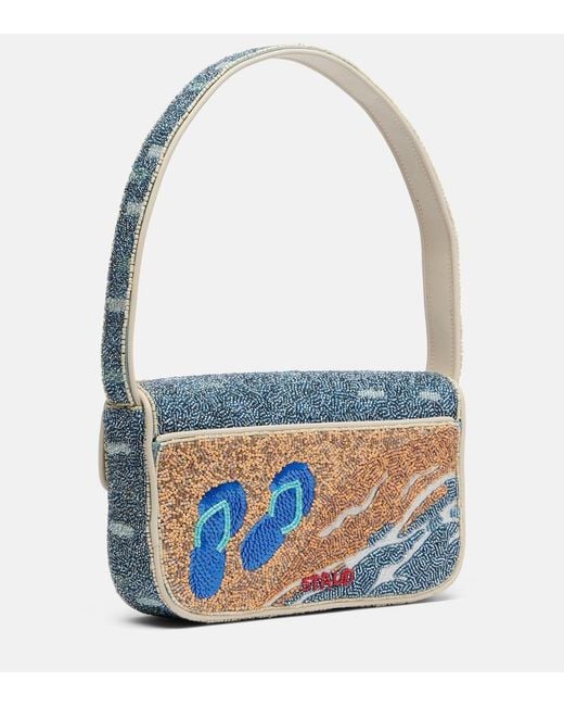 Staud Blue Tommy Beaded Shoulder Bag