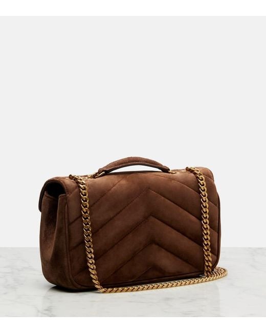 Saint Laurent Brown Schultertasche Loulou Small Aus Veloursleder