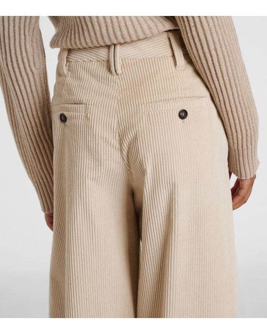 Brunello Cucinelli Natural Monili Cotton Corduroy Wide-Leg Pants