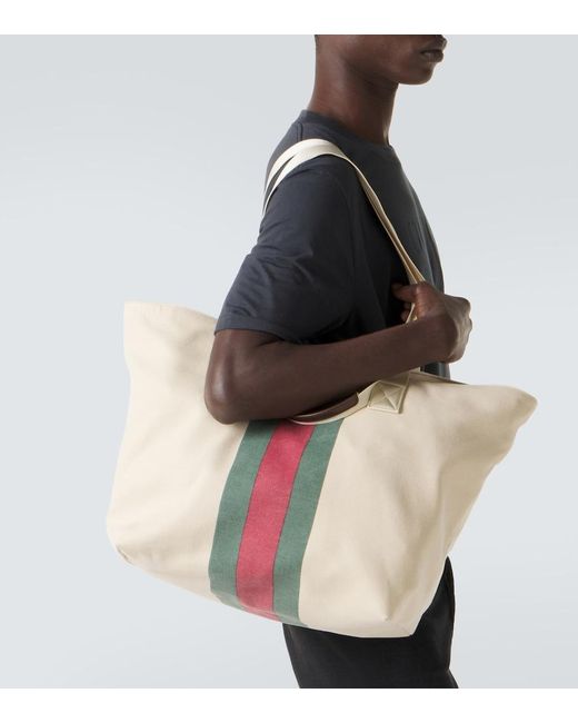 Gucci White Positano Medium Canvas Tote Bag for men