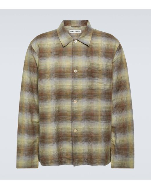 Our Legacy Green Box Checked Linen And Cotton Shirt for men