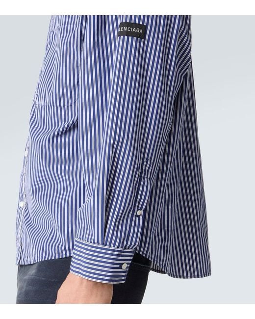 Balenciaga Blue Striped Cotton-Blend Poplin Shirt for men