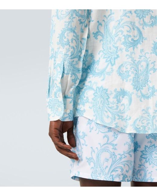 Etro Blue Paisley Linen Shirt for men