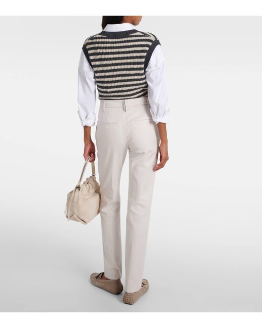 Brunello Cucinelli White Cotton-blend Slim Pants