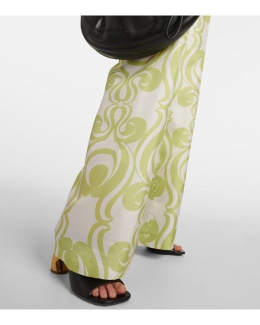 Dries Van Noten Green Printed Silk Wide-leg Pants