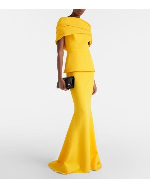 Safiyaa Yellow Loura Off-Shoulder Crepe Gown