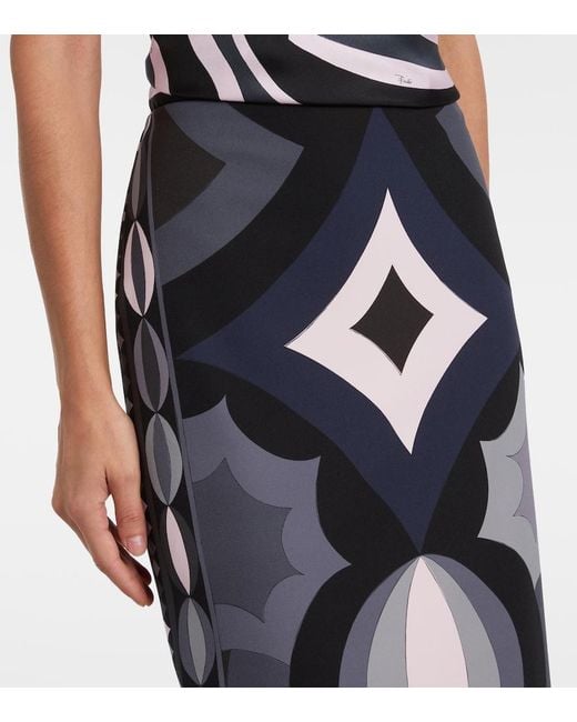 Emilio Pucci Blue Collane Silk Maxi Skirt