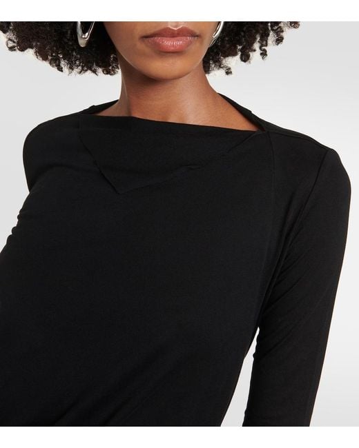 Rick Owens Black Lilies Draped Jersey Midi Dress