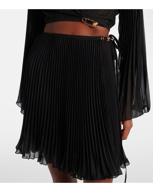Versace Black Safety Pin Pleated Cover-Up Skirt