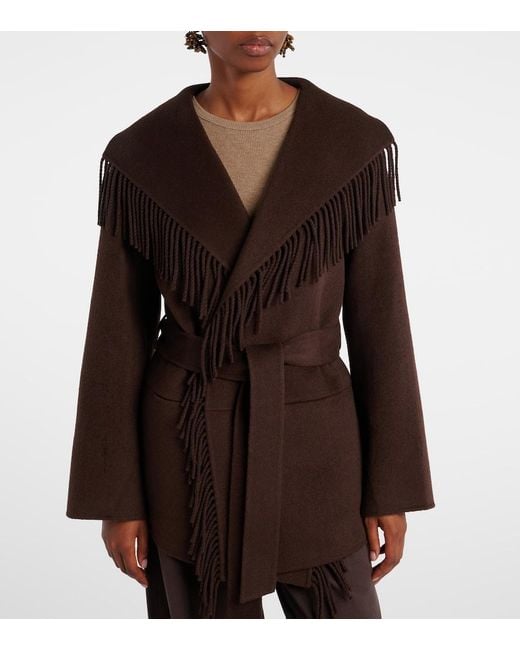 Jonathan Simkhai Brown Rowen Fringed Wool-Blend Jacket