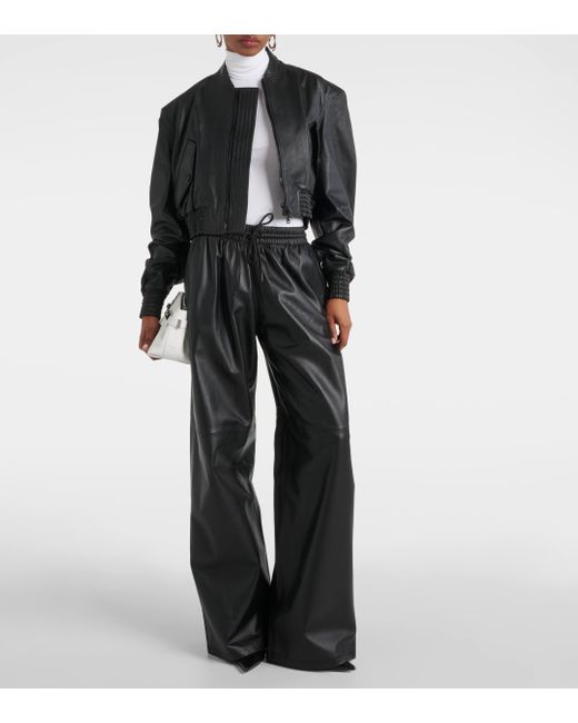 Wardrobe NYC Black Cropped Leather Bomber Jacket
