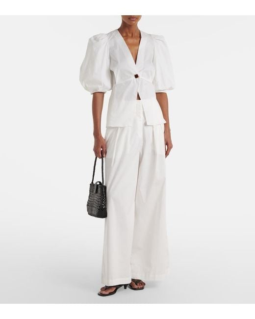 Adriana Degreas White Cotton-Blend Wide-Leg Pants