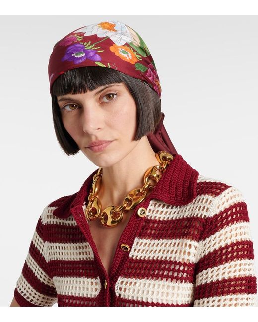 Gucci Red Vierecktuch Aus Seidentwill Mit Flora-Print