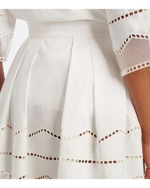 Elie Saab White Organza-Trimmed Cotton Midi Skirt