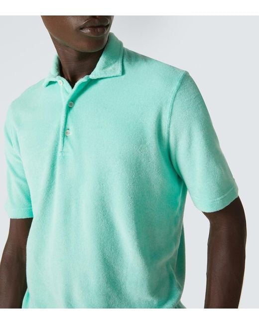 Fedeli Green Cotton Terry Polo Shirt for men