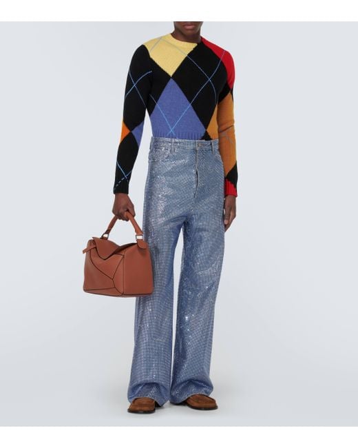 Loewe Blue Argyle Sweater In Cashmere for men