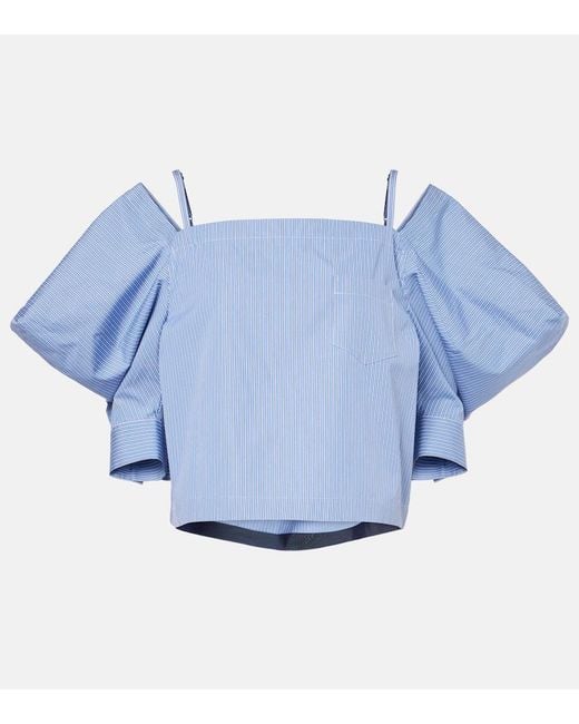 Sacai Blue Striped Cotton Poplin Top