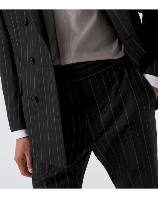 Tom Ford Black Striped Wool Straight Pants for men