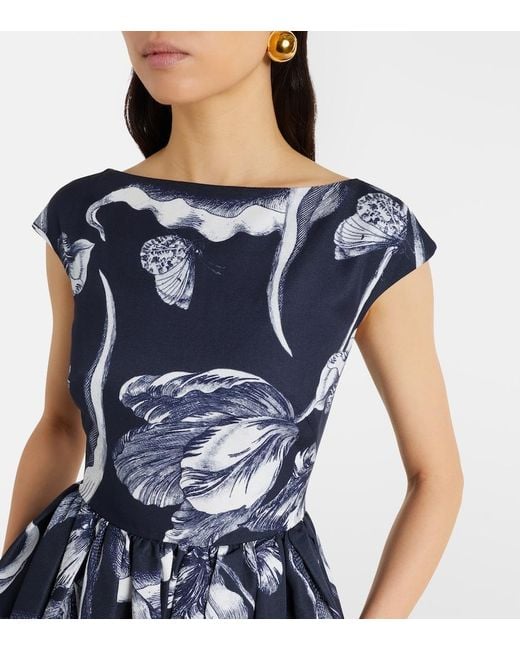 Erdem Blue Floral Cotton-Blend Faille Midi Dress