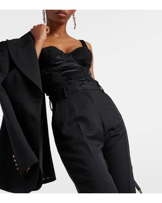 Dolce & Gabbana Black High-rise Wool And Silk Slim Pants