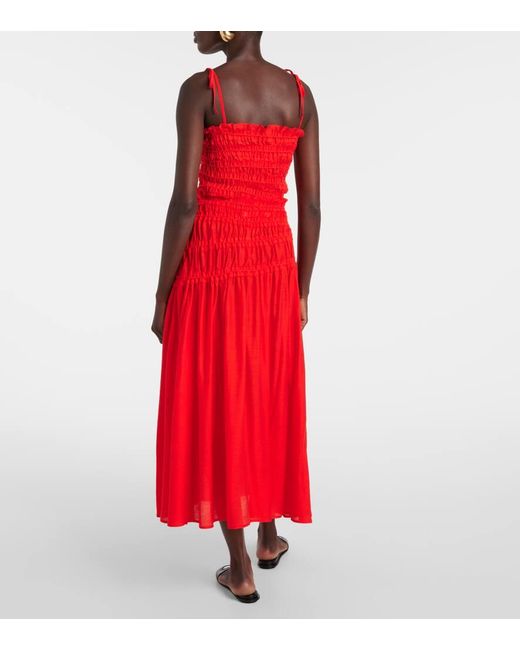 Tory Burch Red Smocked Midi Skirt