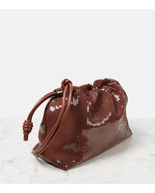 Loewe Brown Clutch Flamenco Medium Mit Pailletten