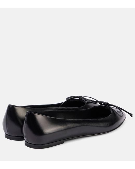 Alaïa Black Pointed Lace-Up Leather Ballerina Flats