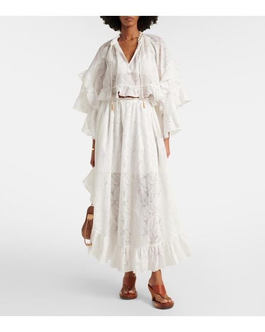 Zimmermann White Daylight Ruffled Cotton-Blend Blouse