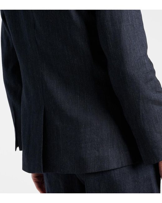 Max Mara Blue Derna Linen-Blend Twill Blazer