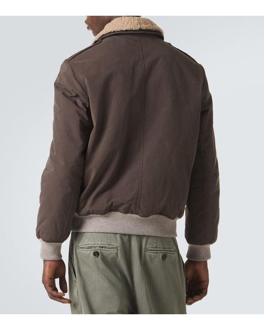 Brunello Cucinelli Brown Shearling-Trimmed Blouson Jacket for men