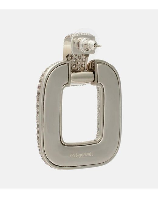 Self-Portrait Metallic Crystal-Embellished Drop Earrings