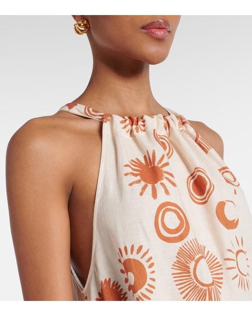Asceno White Ibiza Printed Linen And Cotton Maxi Dress