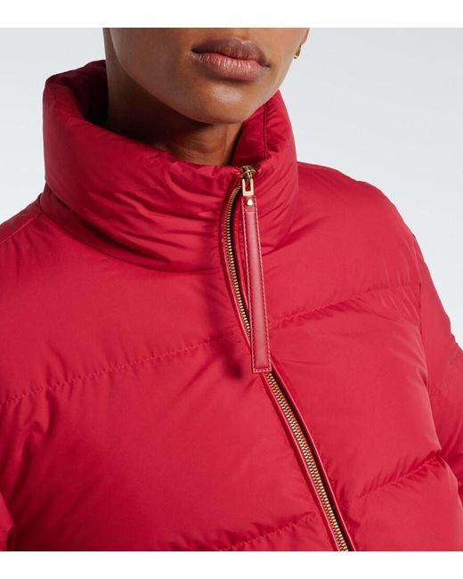 Moncler Red Leather-Trimmed Down Jacket