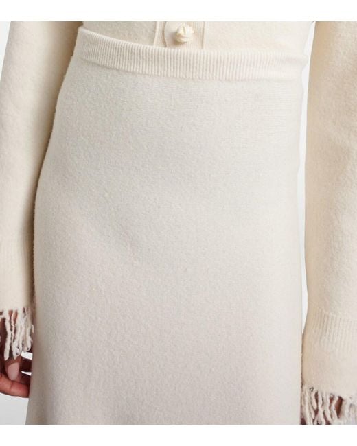 Bottega Veneta Natural Fringed Wool Midi Skirt