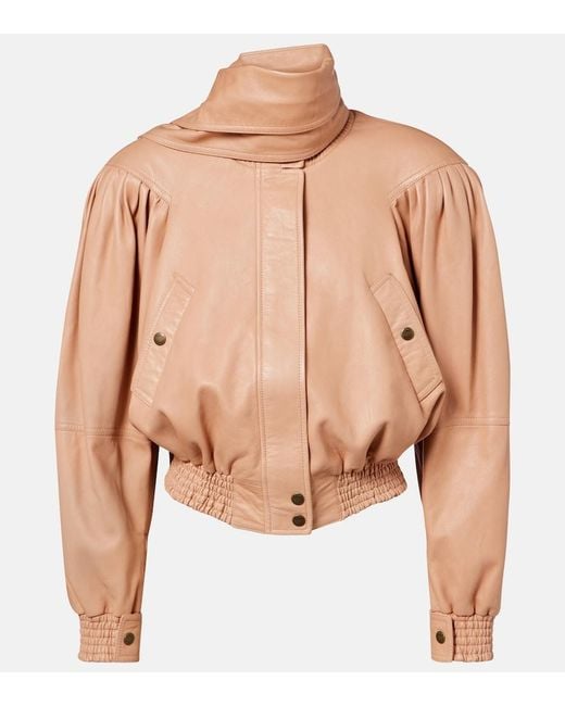 Chloé Natural Scarf-Detail Cropped Leather Jacket