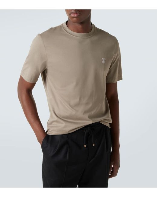 Camiseta De Jersey De Algodon Con Logo Brunello Cucinelli de hombre de color Natural