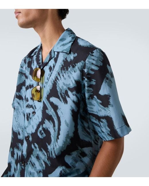 Commas Blue Printed Cotton And Silk Twill Shirt for men