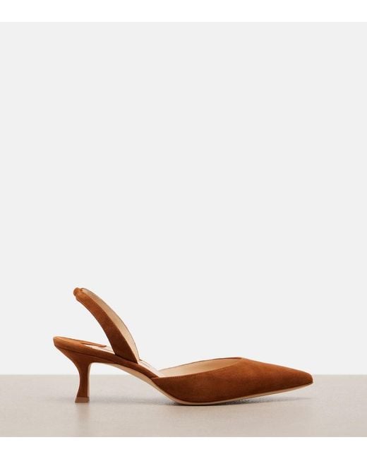 Manolo Blahnik Brown Carolyne Suede Slingback Pumps