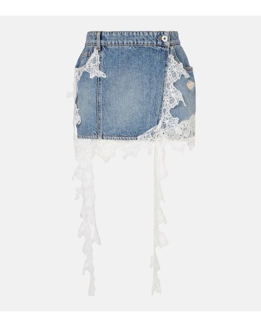 Blumarine Blue Lace-Trimmed Denim Miniskirt