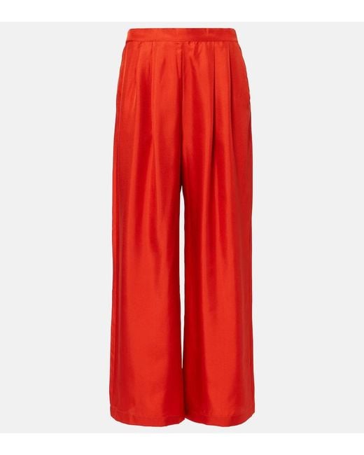Asceno Red Isola Silk Twill Wide-Leg Pants