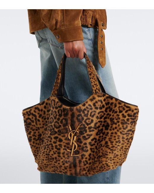 Saint Laurent Brown Icare Leopard-Print Calf Hair Shopper