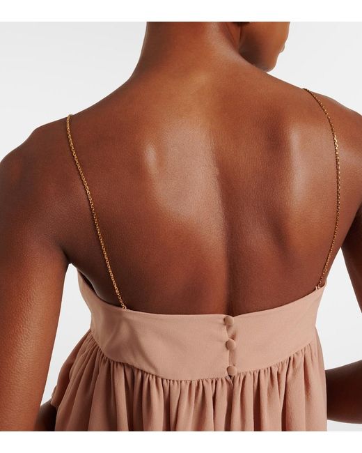 Chloé Orange Tiered Ruffle Organic Silk Georgette Babydoll Top