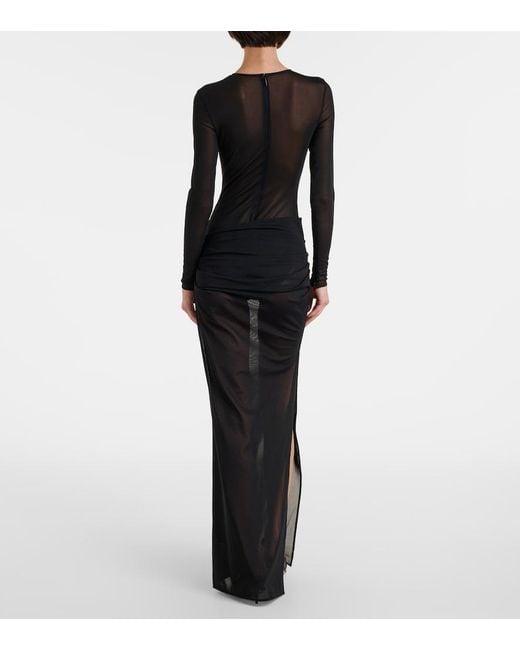 Alex Perry Black Ruched Sheer Mesh Gown