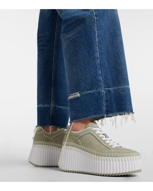 Chloé White Nama Suede Platform Sneakers