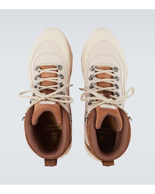 Brunello Cucinelli Natural Suede-Trimmed Hiking Boots for men